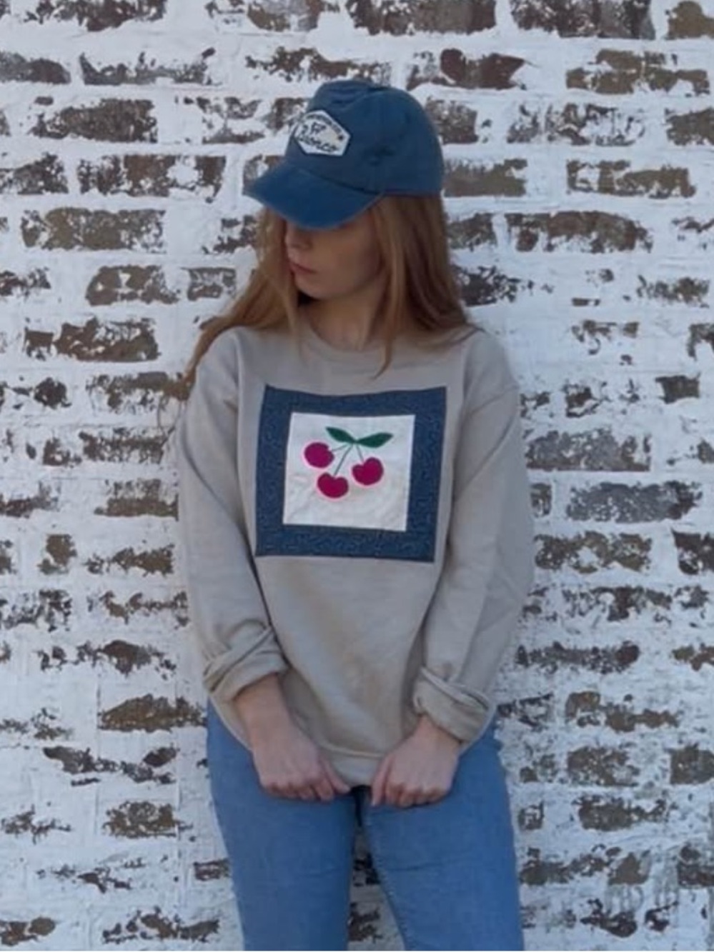 Quilt Crewneck Sweater - Vintage Patchwork Sweatshirt - 🍒 Cherry